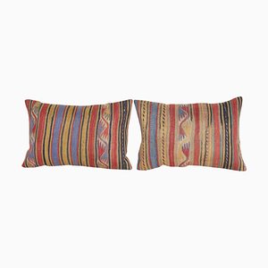 Bohemian Striped Turkish Kilim Rug Covers, Set of 2