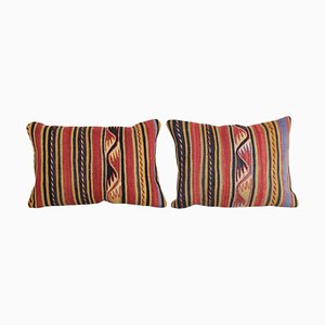 Vintage Turkish Kilim Lumbar Cushion Covers, Set of 2
