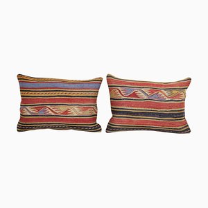 Cottage Decor Kilim Lumbar Cushions Covers, Set of 2