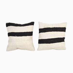 Handmade Organic Wool Striped Cushions Covers, Set of 2
