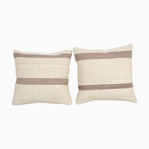 Gestreifte Vintage Kelim Kissenbezüge aus Bio Hanf, 2er Set