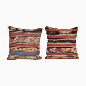 Housses de Coussin Kilim Rayées d'Anatolie, Turquie, Set de 2