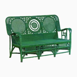 Two-Seater Sofa in Green Woven Rattan, 1970s