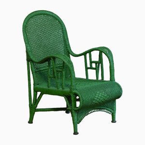Sessel aus grünem gewebtem Rattan, 1970er, 2er Set