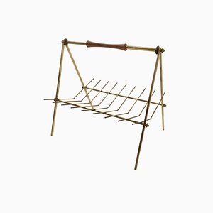 Portariviste vintage in ottone e legno, Italia, anni '50