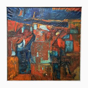 Adolf Gerhard, Komposition-Landschaft, Deutscher Expressionist, Großes Pastose Gemälde, 1970