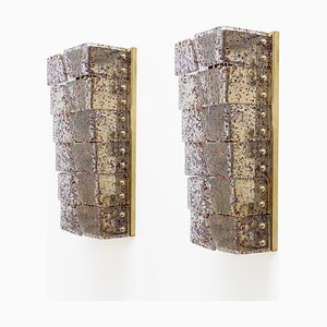 Mid-Century Italian Modern Style Murano Glass and Brass Sconces, 1980, Set of 2