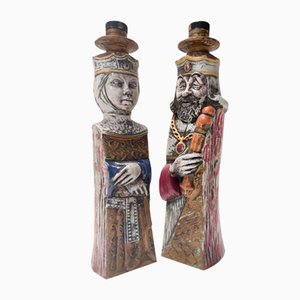 Vintage Ceramic Liquor Bottles Representing a King and a Queen, Italy, 1960s, Set of 2