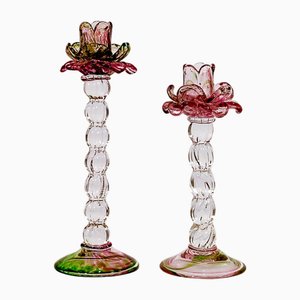 Italienische Murano Glas Kerzenhalter von Salviati, Venice, 1970er, 2er Set