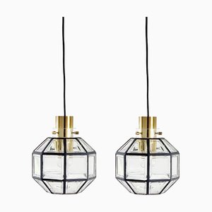 Plafonniers/Suspensions Mid-Century en Fer et Verre Transparent de Limburg, Allemagne, 1960s, Set de 2