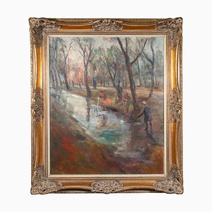Miroslava Vrbová-Štefková, Children Playing in the Park, Oil Painting, Mid-20th Century
