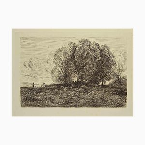 Jean-Baptiste-Camille Corot, Italienische Landschaft, Radierung, 19. Jh.