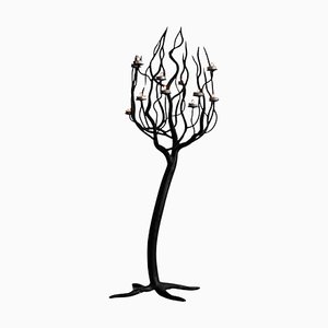 Portacandela grande a forma di albero in acciaio forgiato a mano, anni '60