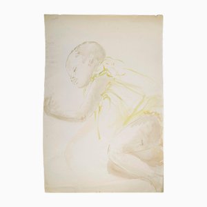 Evelyne Luez, Il bambino che dorme con un vestito, XX secolo, Acquarello