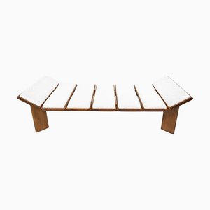 Sofá cama italiano de madera y tela Boucle blanca