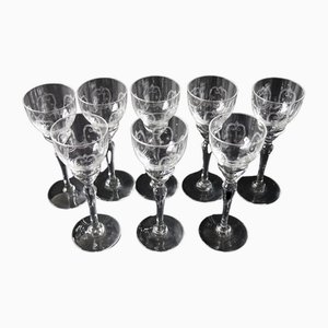 Bicchieri da grappa antichi con incisione a mano di Kosta, Svezia, inizio XX secolo, set di 8