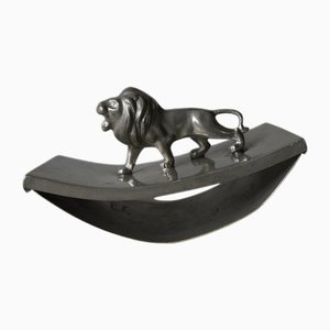 Antique Art Deco Ink Absorbent Holder in Pewter with Lion Handle from Svensk Tenn, Sweden, 1920s