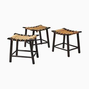 Mid-Century Modern Hocker aus Holz & Seil von Anne Lise Aas, Norwegen, 1960er