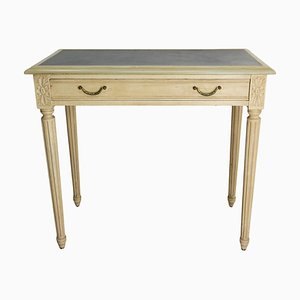 French Painted Wood Skai & Brass Side Table with One Drawer, 1910