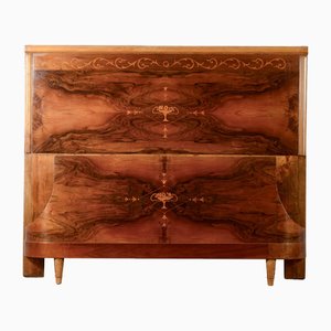 Art Deco Doppelbett mit Intarsie aus Pelz und Nussholz