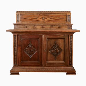 Art Deco Sideboard in Wood with Top and Drawers Carved with Fasces, 1930s