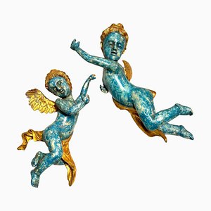 Hand-Carved Cherub Sculptures, 1900, Set of 2
