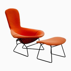Poltrona Bird e poggiapiedi di Harry Bertoia per Knoll International, anni '70, set di 2