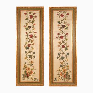 17th Century Altar Cloth Framed Textile Art Cornucopia Ecclesiastical, Set of 2