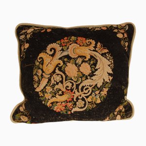 Cojín de bordado francés del siglo XIX, diseño floral, arte textil