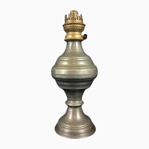 Large Antique Oil Lamp in Pewter, 1940s