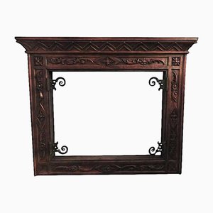 Art Deco Fireplace in Carved Teak and Wrought Iron, 1920s