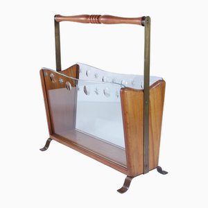 Mid-Century Italian Mod. 2421 Wood & Glass Magazine Rack from Cristal Art, 1950