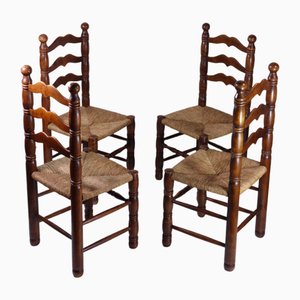 French Design Wicker and Oak Chairs attributed to Charles Dudouyt, 1940s, Set of 4