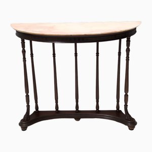 Table Console Néoclassique en Hêtre Tourné avec Plateau en Demi-Lune en Marbre, Italie, 1960s