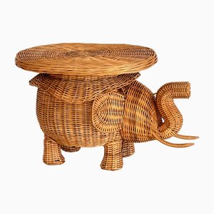 Italian Elephant Side Table in Wicker by Vivai Del Sud, 1970s