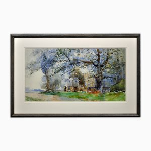 Edgar Woollatt, Romany Caravan at the Round House, Clifton Lane, Wilford, Nottingham, 1910, Watercolour, Framed