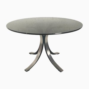 Mesa de comedor redonda de vidrio y metal de Osvaldo Borsani and Eugenio Gerli para Tecno, años 60