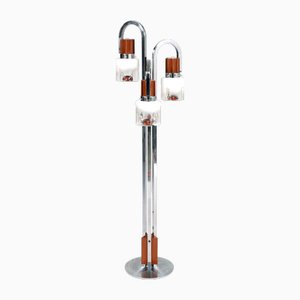 Three-Light Floor Lamp in Chromed Steel and Murano Glass by Carlo Nason for Mazzega, 1970s