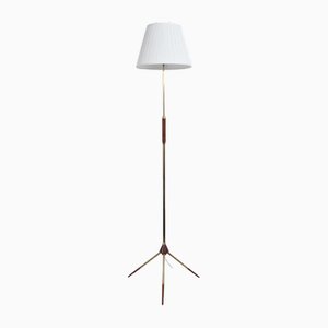 Mid-Century Modern Tripod Floor Lamp in Brass and Teak
