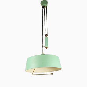 Lampe à Suspension Mid-Century en Aigue-marine et en Laiton attribuée à Stilnovo, 1950s