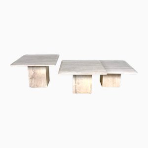 Italian Brutalist Travertine Stone Side or End Tables, 1970s, Set of 3