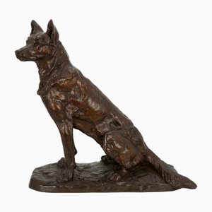 Albert Pierre Laplanche, Wacht sitzender Deutscher Schäferhund, 1915, Bronze