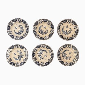 French Deep Plates with Blue Delft Decor from Gien, Set of 6