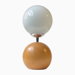 Scandinavian Dual Sphere Table Lamp in Beech Wood & Opaline Glass, 1980s