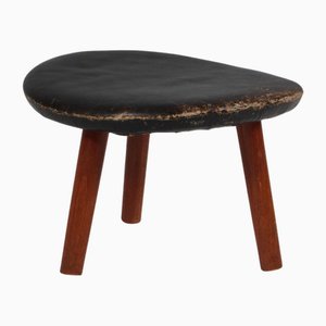 Fußhocker aus schwarz patiniertem Leder & Teak von Arne Hovmand Olsen, 1960er