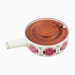 Casseruola modernista in gres con coperchio in legno di Knabstrup, anni '70
