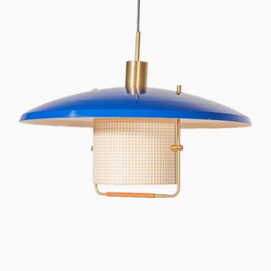 Pendente contrappeso blu attribuito a Gaetano Sciolari per Stilnovo, anni '50