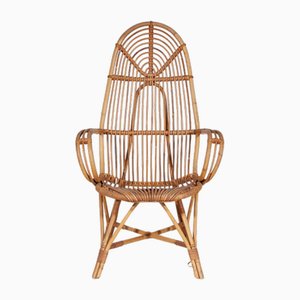 High Back Rattan Lounge Armchair attributed to Rohe Noordwolde, the Netherlands, 1950s