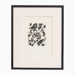 Hannah Höch, Composición abstracta en blanco y negro, Linograbado, años 60, Enmarcado