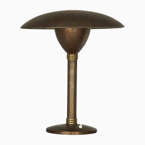 Large Art Deco Table Lamp in Patinated Brass, Italy, 1930s
